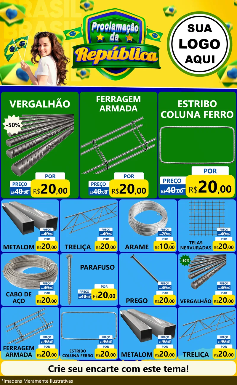 Modelo de Encarte para Encarte Grande com o tema Proclamação da República para Ferragens