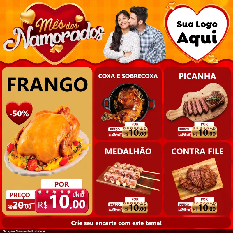 Modelo de Rede Social para Feed Facebook com o tema Mês dos Namorados para Assados