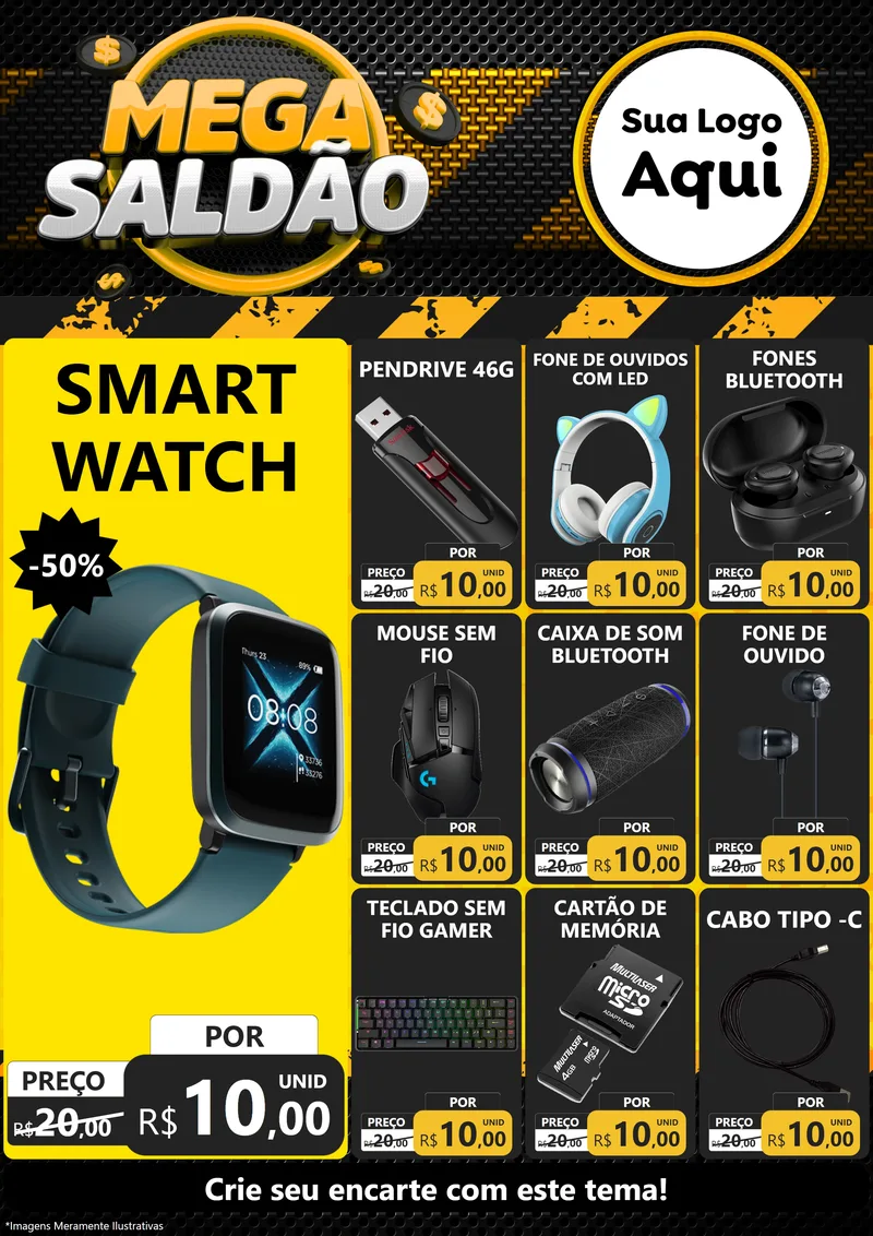 Modelo de Encarte para Encarte A4 Vertical com o tema Mega Saldão para Informática
