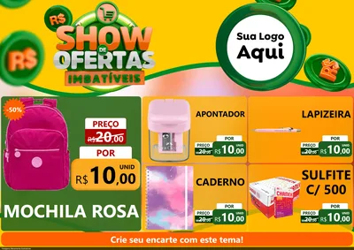 Modelo de Encarte para Encarte A4 Horizontal com o tema Show de Ofertas Imbatíveis para Papelaria