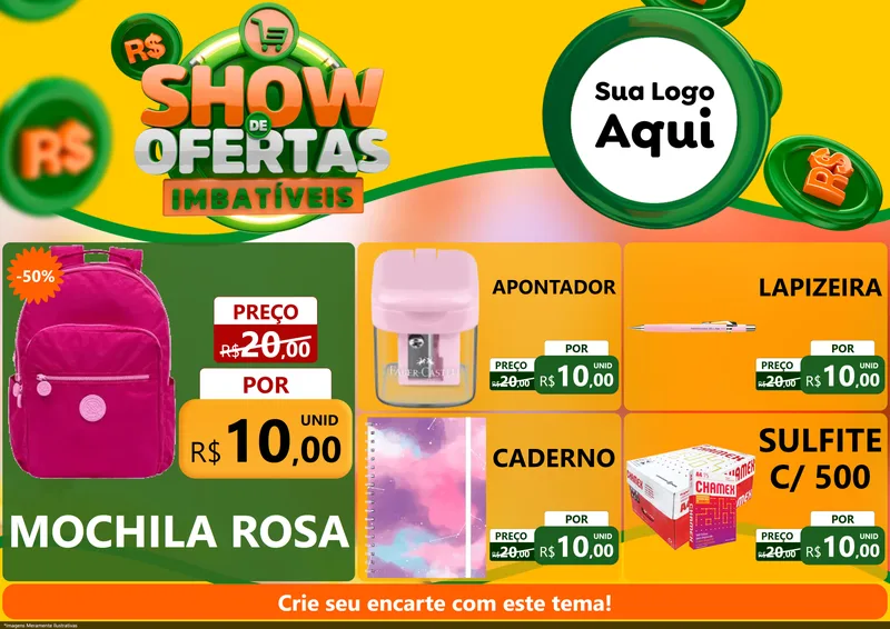 Modelo de Encarte para Encarte A4 Horizontal com o tema Show de Ofertas Imbatíveis para Papelaria