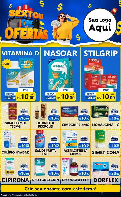 Modelo de Encarte para Encarte Grande com o tema Sextou de Ofertas para Farmácia