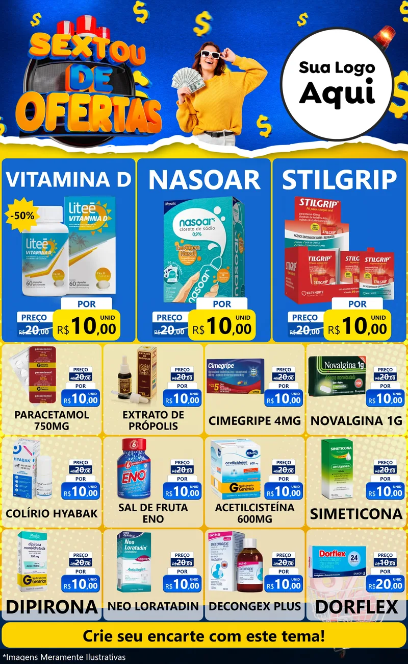Modelo de Encarte para Encarte Grande com o tema Sextou de Ofertas para Farmácia