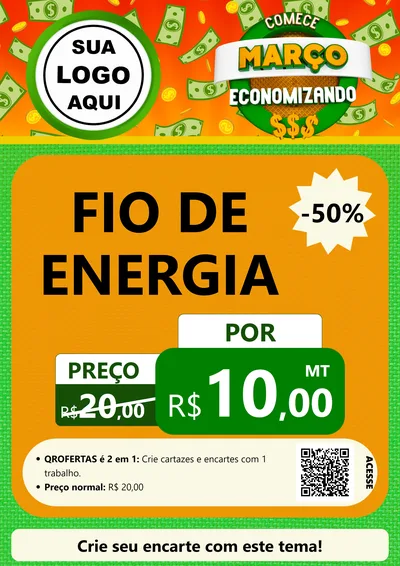 Modelo de Cartaz para Cartaz A4 Vertical com o tema Comece Março Economizando para Materiais Elétricos