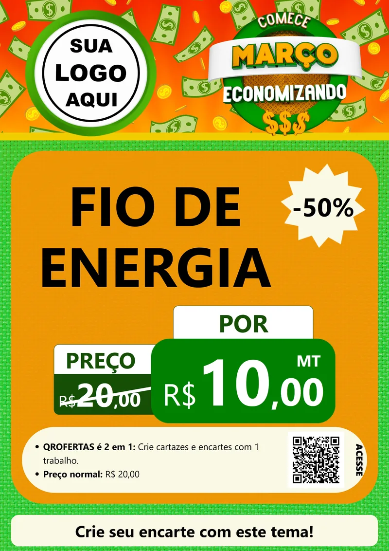Modelo de Cartaz para Cartaz A4 Vertical com o tema Comece Março Economizando para Materiais Elétricos
