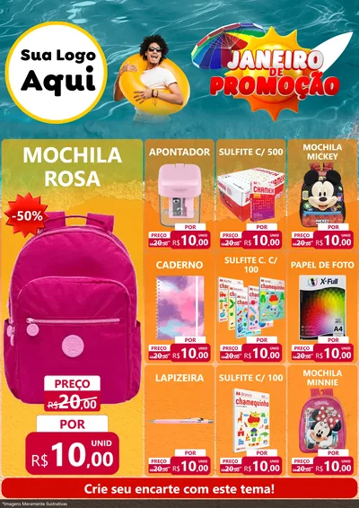 Modelo de Encarte para Encarte A4 Vertical com o tema Janeiro de Promoção para Papelaria
