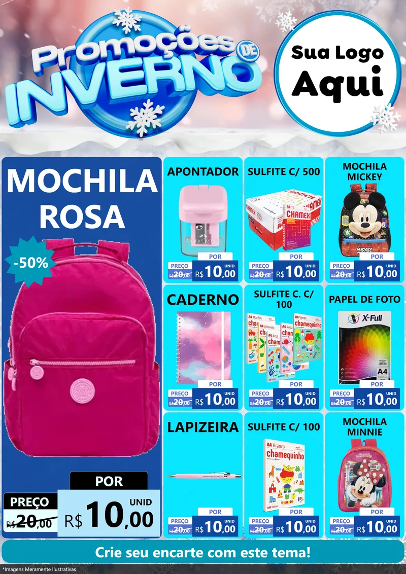 Modelo de Encarte para Encarte A4 Vertical com o tema Promoções de Inverno para Papelaria