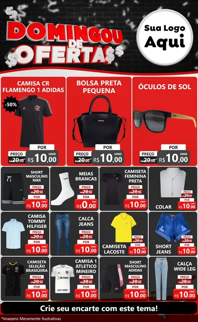 Modelo de Encarte para Encarte Grande com o tema Domingou de Ofertas para Roupas e acessórios