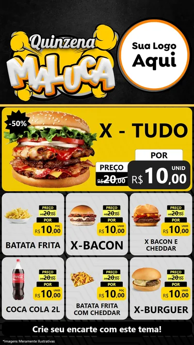 Modelo de Rede Social para Stories com o tema Quinzena Maluca para Hamburgueria