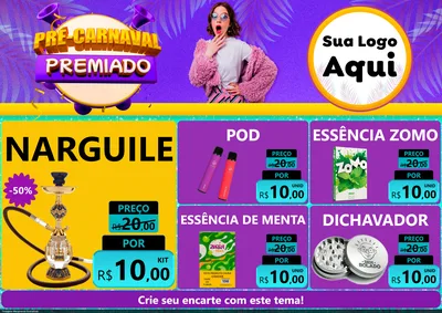 Modelo de Encarte para Encarte A4 Horizontal com o tema Pré-Carnaval Premiado para Tabacaria