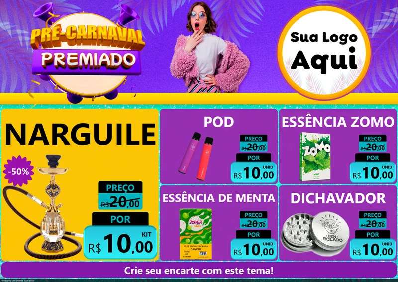 Modelo de Encarte para Encarte A4 Horizontal com o tema Pré-Carnaval Premiado para Tabacaria