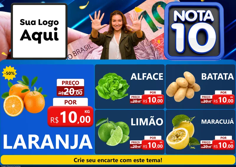 Modelo de Encarte para Encarte A4 Horizontal com o tema Nota 10 para Hortifrúti