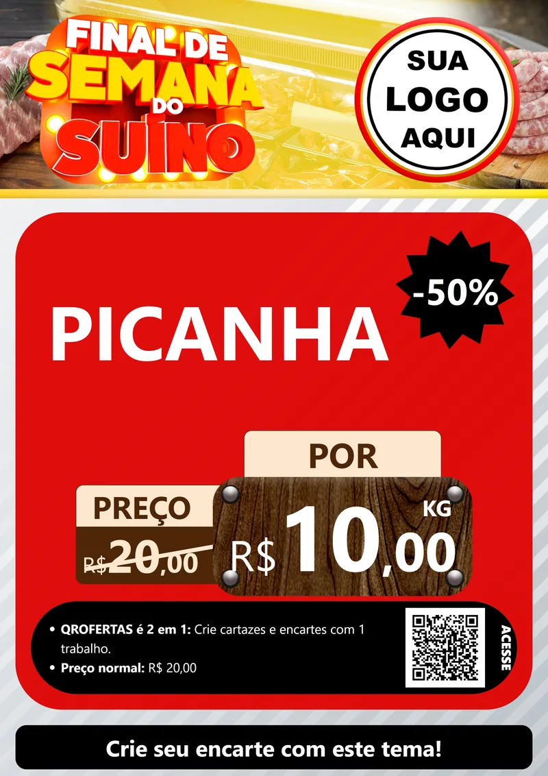 Modelo de Cartaz para Cartaz A4 Vertical com o tema Final de Semana do Suíno para Açougue