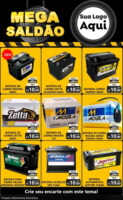Modelo de Encarte para Encarte Grande com o tema Mega Saldão para Baterias Elétricas