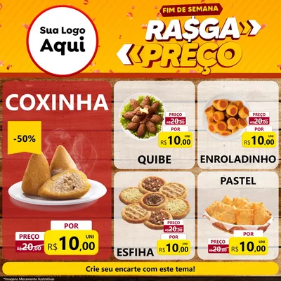 Modelo de Rede Social para Feed Facebook com o tema Fim de Semana Rasga Preços para Salgadaria