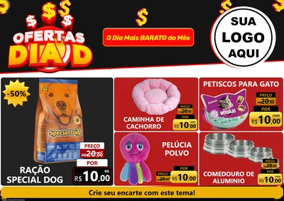 Modelo de Encarte para Encarte A4 Horizontal com o tema Ofertas Dia D para Pet Shop
