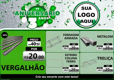 Modelo de Encarte para Encarte A4 Horizontal com o tema Promoção de Aniversário - 3 Anos para Ferragens