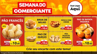 Modelo de TV para TV Horizontal com o tema Semana do Comerciante para Padaria