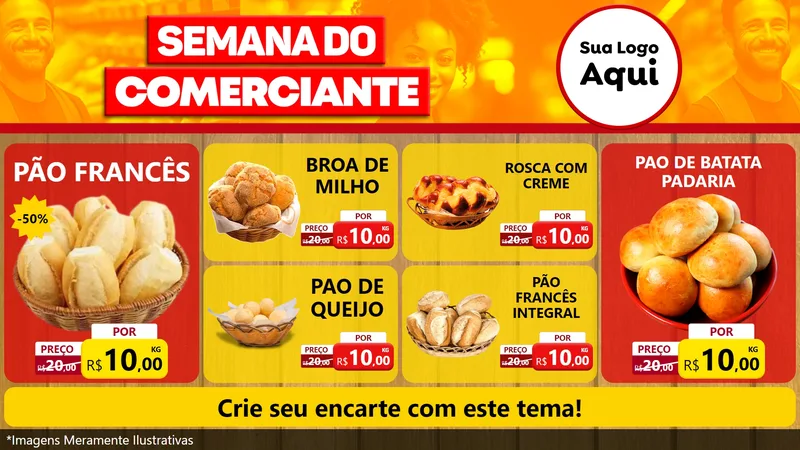 Modelo de TV para TV Horizontal com o tema Semana do Comerciante para Padaria