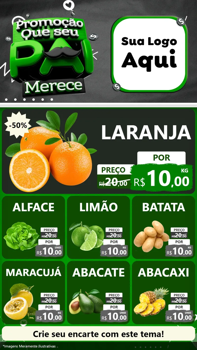 Modelo de Rede Social para Stories com o tema Promoção Que seu Pai Merece para Hortifrúti