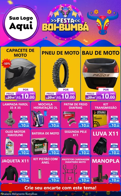 Modelo de Encarte para Encarte Grande com o tema Festa Boi-Bumbá para Moto peças