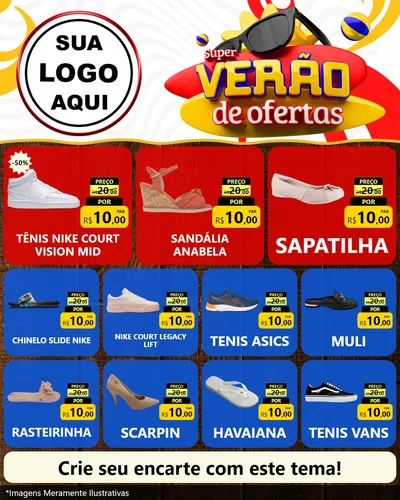 Modelo de Rede Social para Feed Instagram com o tema Super Verão de Ofertas para Calçados