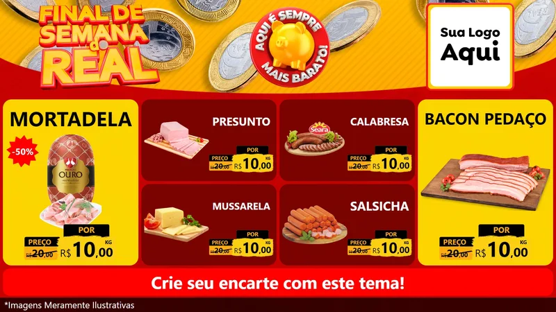 Modelo de TV para TV Horizontal com o tema Final de Semana do Real para Frios e Laticínios