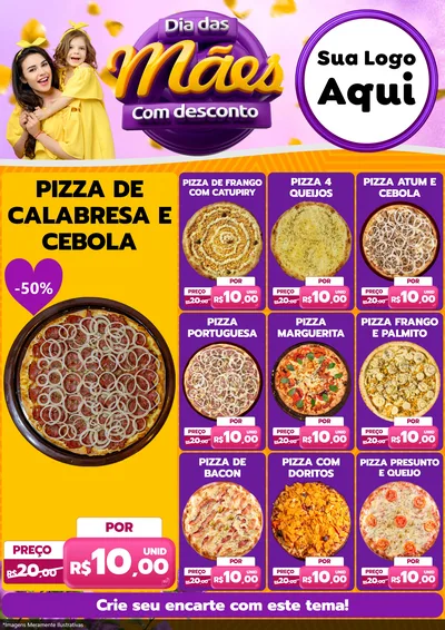 Modelo de Encarte para Encarte A4 Vertical com o tema Dia das Mães com Desconto para Pizzaria