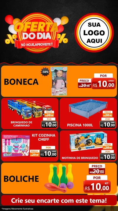 Modelo de TV para TV Vertical com o tema Oferta do Dia - Só hoje, Aproveite! para Brinquedos
