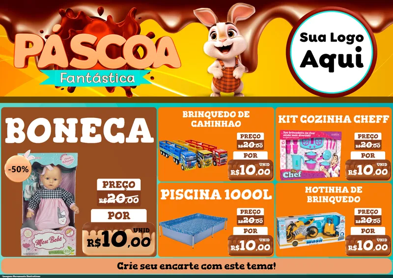 Modelo de Encarte para Encarte A4 Horizontal com o tema Páscoa Fantástica para Brinquedos