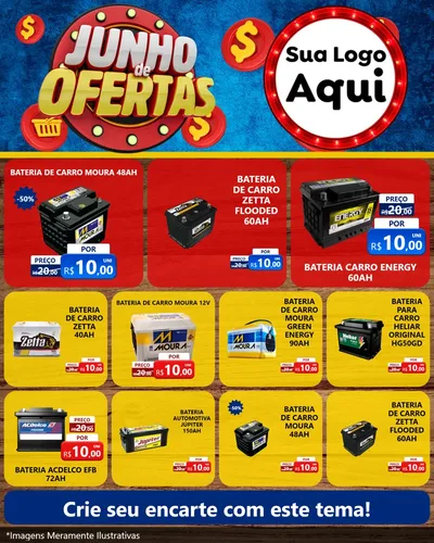 Modelo de Rede Social para Feed Instagram com o tema Junho de Ofertas para Baterias Elétricas