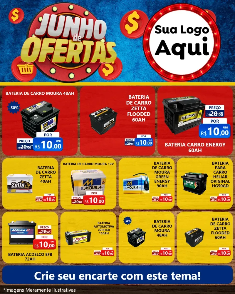 Modelo de Rede Social para Feed Instagram com o tema Junho de Ofertas para Baterias Elétricas
