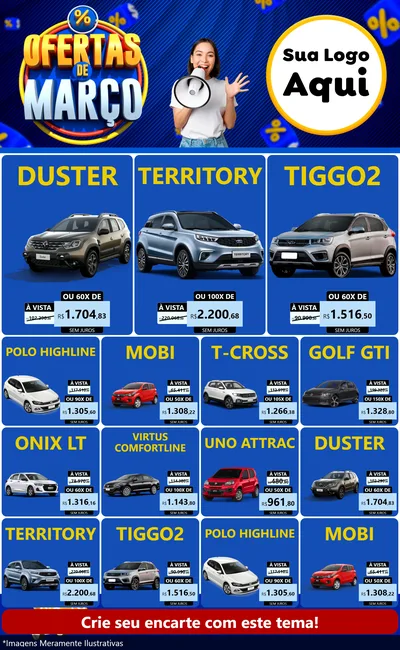 Modelo de Encarte para Encarte Grande com o tema Ofertas de Março para Concessionaria de Carros
