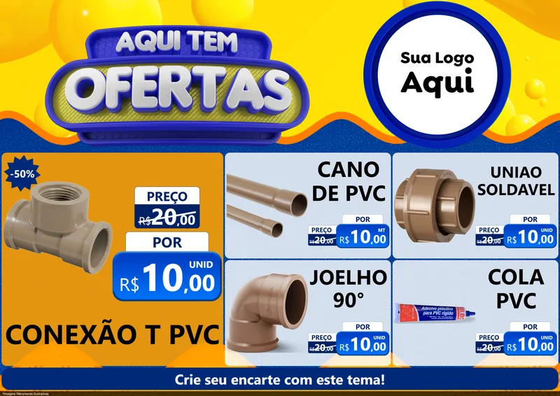 Modelo de Encarte para Encarte A4 Horizontal com o tema Aqui Tem Ofertas para Tubos e conexões