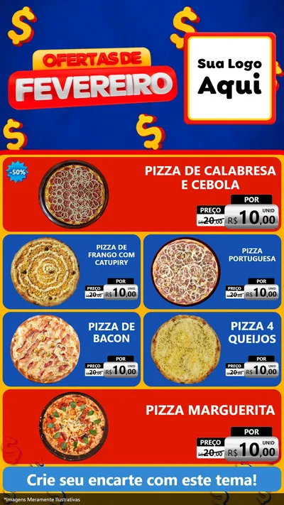 Modelo de TV para TV Vertical com o tema Ofertas de Fevereiro para Pizzaria