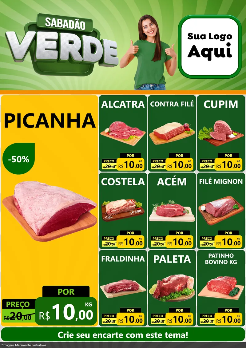Modelo de Encarte para Encarte A4 Vertical com o tema Sabadão Verde para Açougue