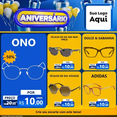 Modelo de Rede Social para Feed Facebook com o tema Aniversário para Óticas