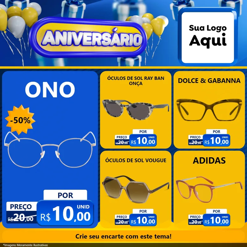 Modelo de Rede Social para Feed Facebook com o tema Aniversário para Óticas