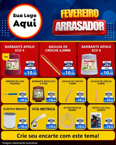 Modelo de Rede Social para Feed Instagram com o tema Fevereiro Arrasador para Armarinho e Aviamentos