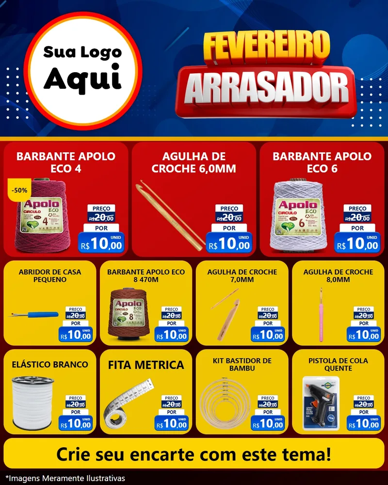 Modelo de Rede Social para Feed Instagram com o tema Fevereiro Arrasador para Armarinho e Aviamentos