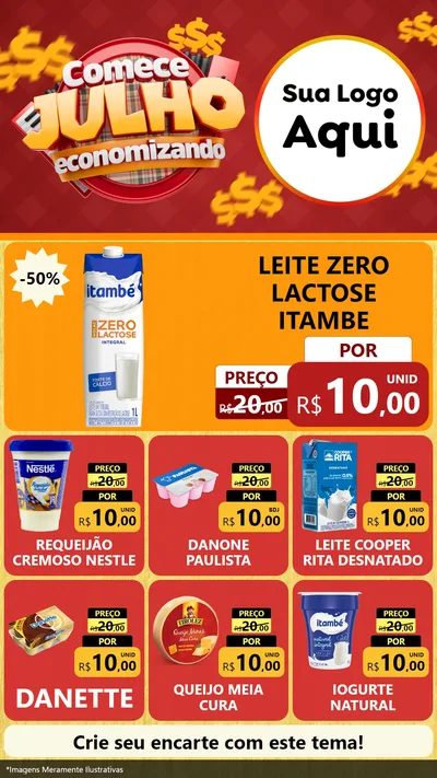 Modelo de Rede Social para Stories com o tema Comece Julho Economizando para Frios e Laticínios