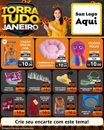 Modelo de Rede Social para Feed Instagram com o tema Torra Tudo Janeiro para Pet Shop