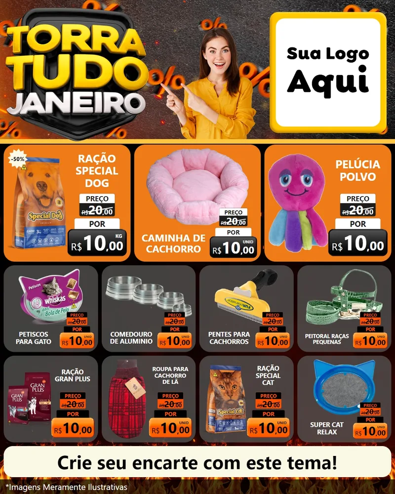 Modelo de Rede Social para Feed Instagram com o tema Torra Tudo Janeiro para Pet Shop