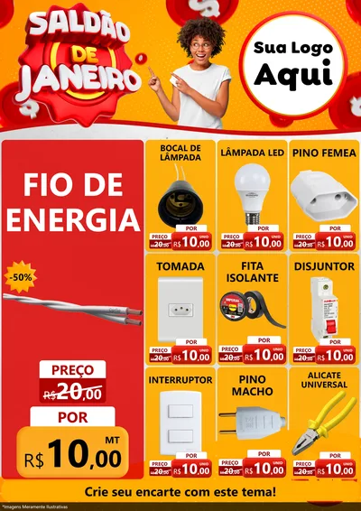 Modelo de Encarte para Encarte A4 Vertical com o tema Saldão de Janeiro para Materiais Elétricos