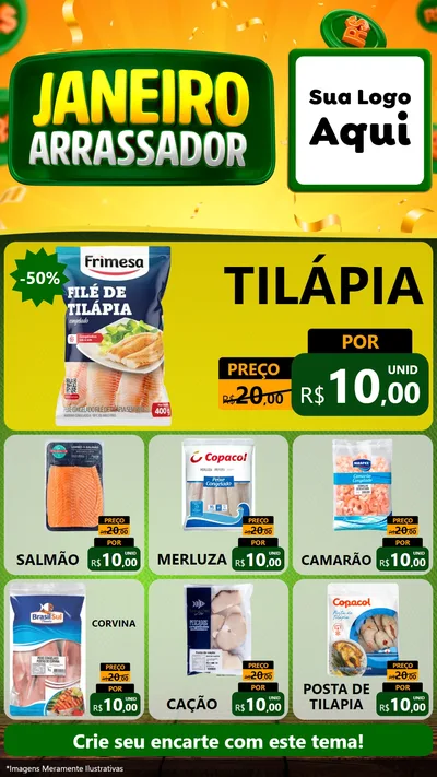 Modelo de Rede Social para Stories com o tema Janeiro Arrasador para Peixaria