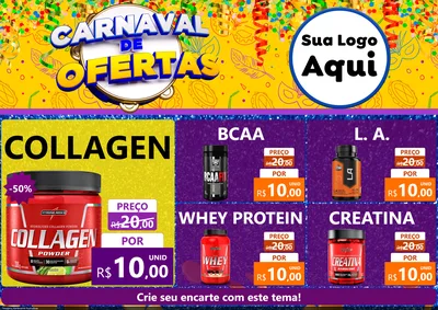 Modelo de Encarte para Encarte A4 Horizontal com o tema Carnaval de Ofertas para Suplementos alimentares