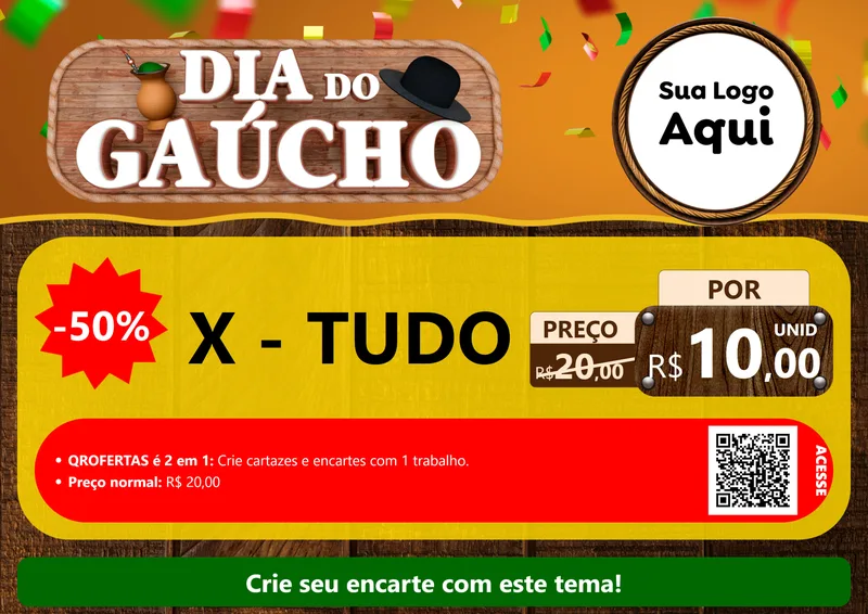 Modelo de Cartaz para Cartaz A4 Horizontal com o tema Dia do Gaúcho para Hamburgueria