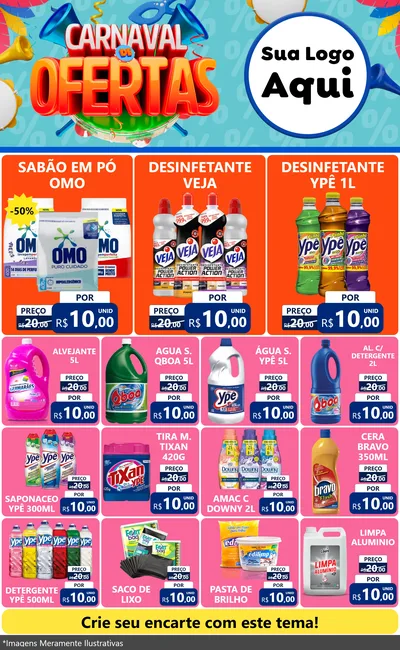 Modelo de Encarte para Encarte Grande com o tema Carnaval de Ofertas para Produtos de Limpeza