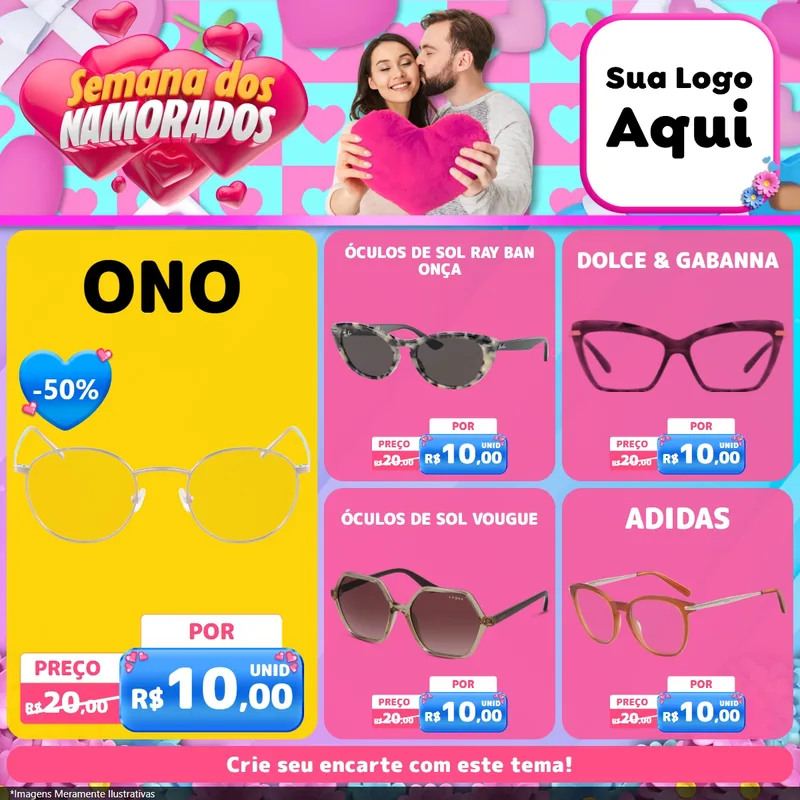 Modelo de Rede Social para Feed Facebook com o tema Semana dos Namorados para Óticas
