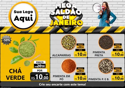 Modelo de Encarte para Encarte A4 Horizontal com o tema Mega Saldão de Janeiro para Produtos Naturais